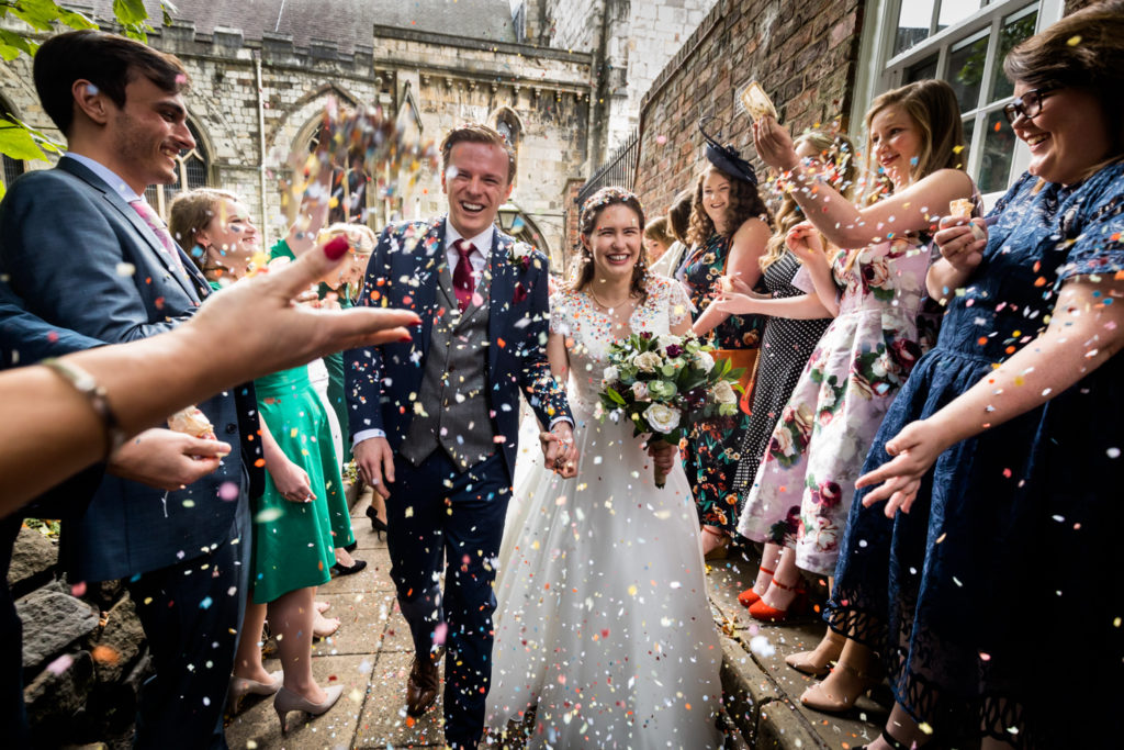 Principal Hotel York Wedding Photographer - Couple being showered with confetti