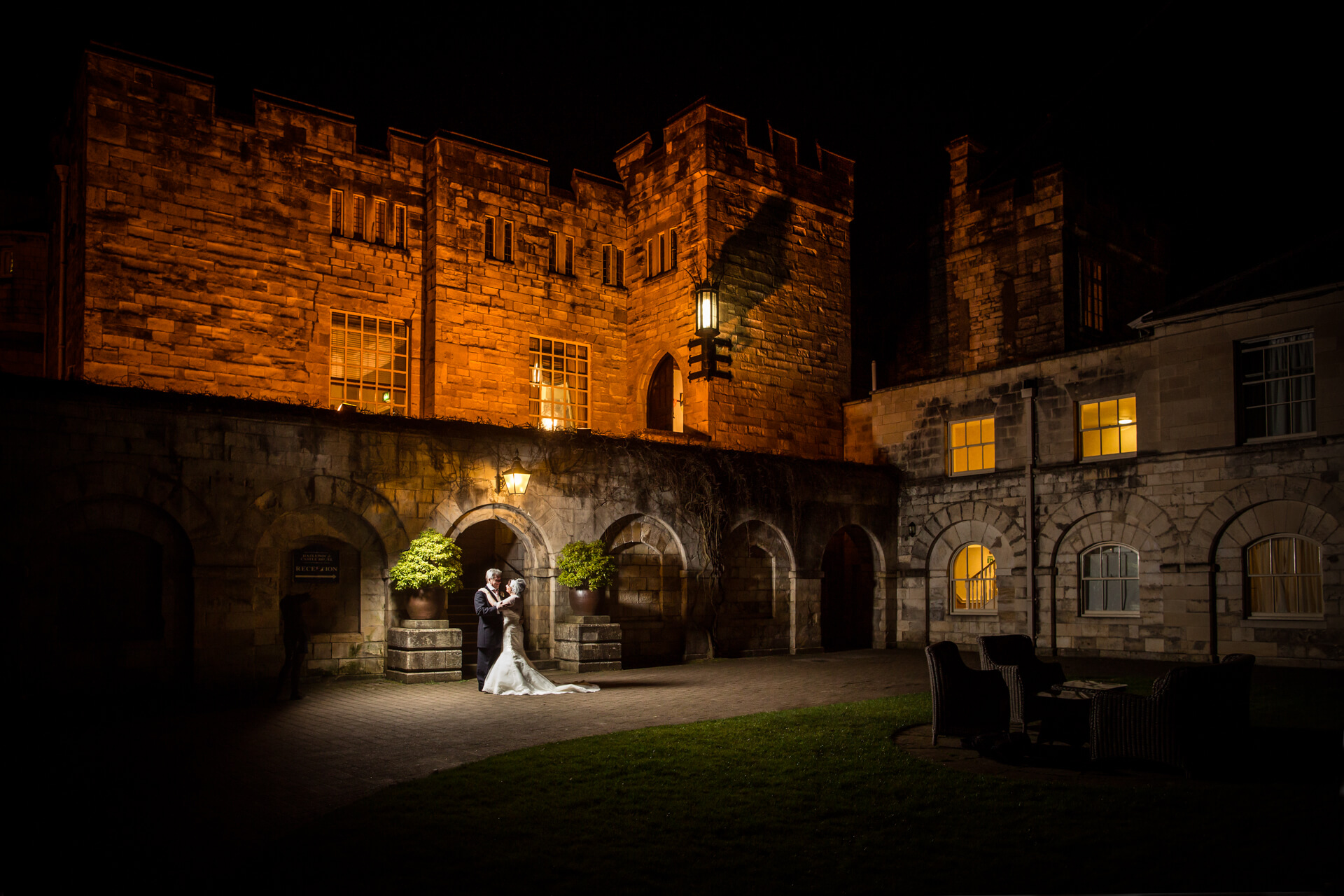 Hazlewood Castle wedding photographer - night time couple shot