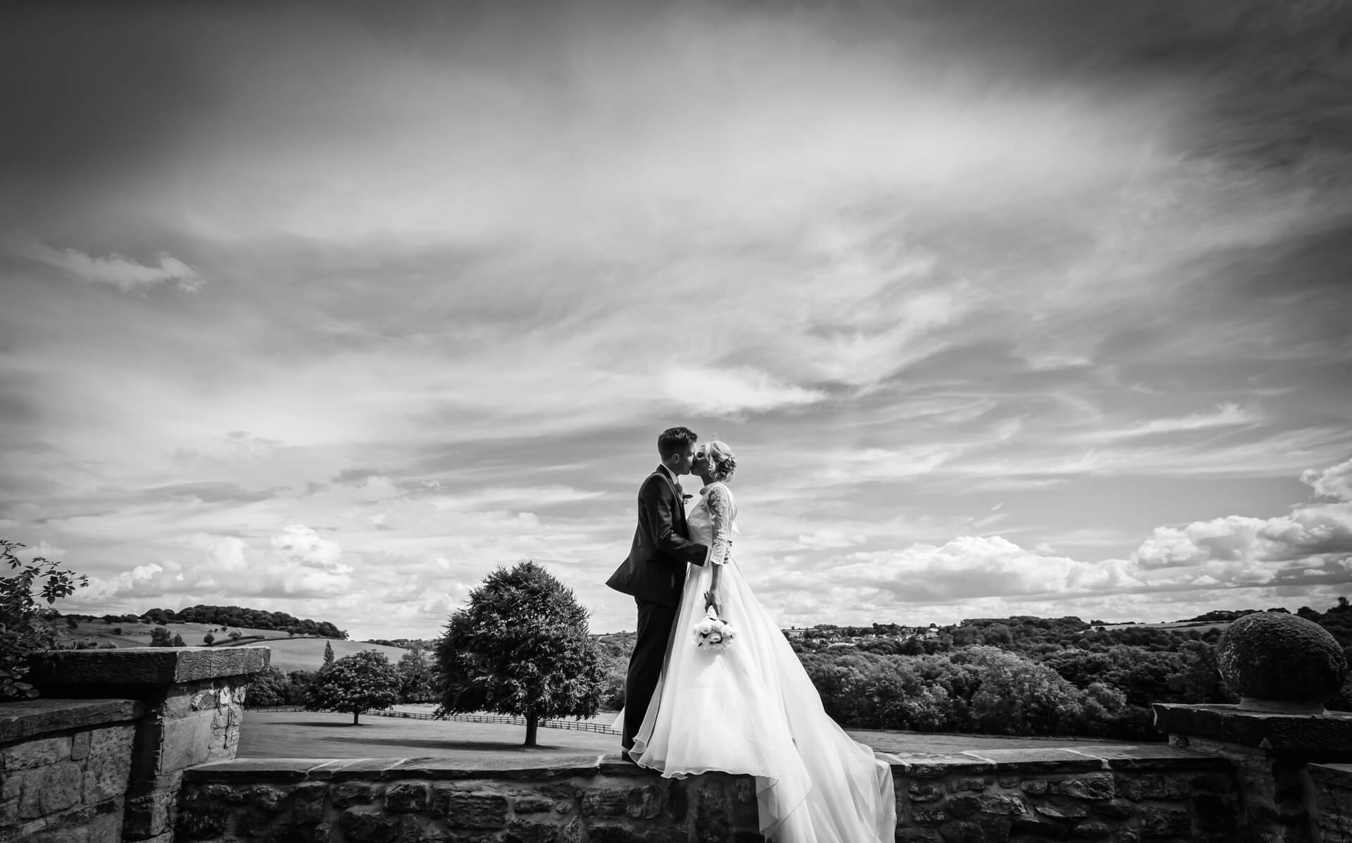 Dramatic couple portrait at Wood Hall Hotel