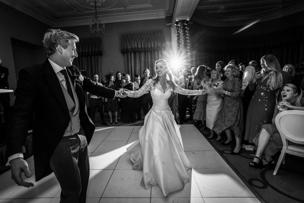 bride and groom have their first dance at rudding park