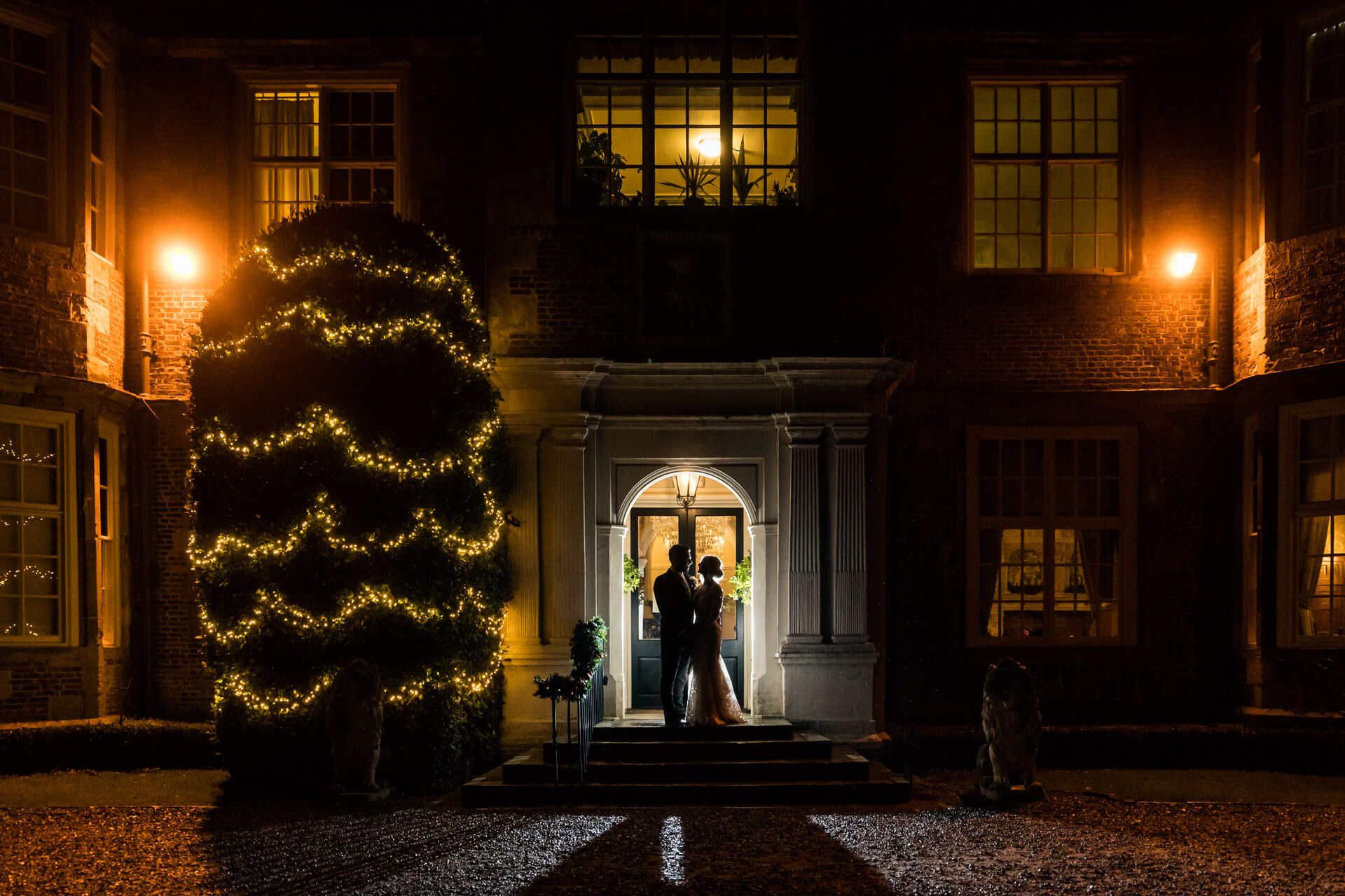 Wedding couple in the doorway at Goldsborough Hall