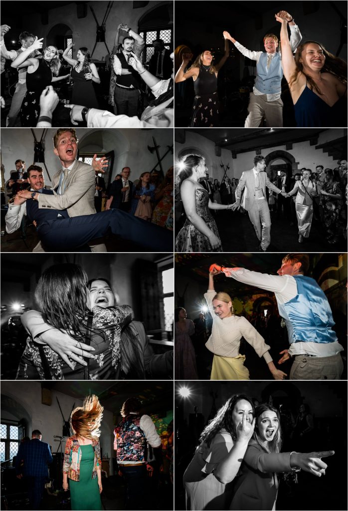 wedding couple and guests dance the night away at Bolton Castle