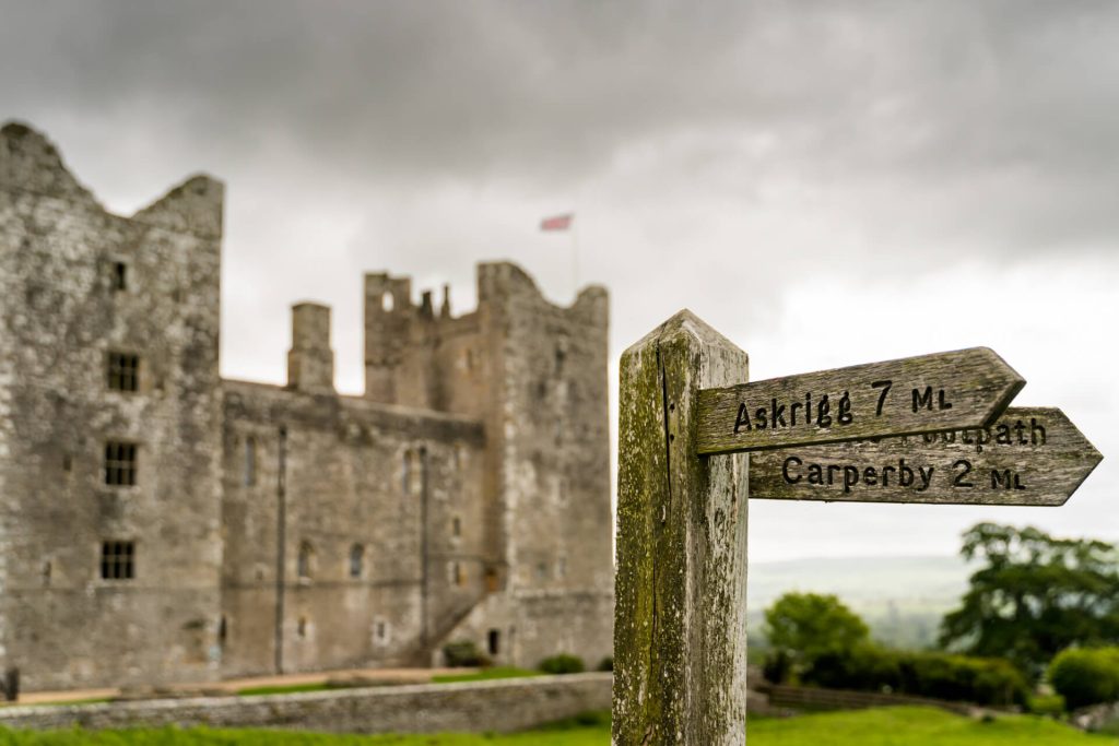 signpost in front of Bolton Castle