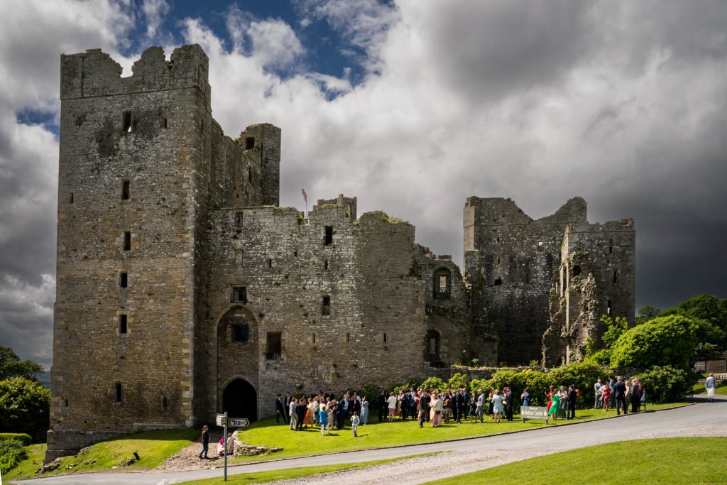 wedding reception outside the front of Bolton Castle