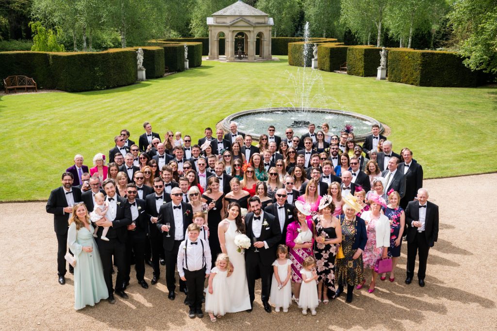 big group shot of all the wedding guests