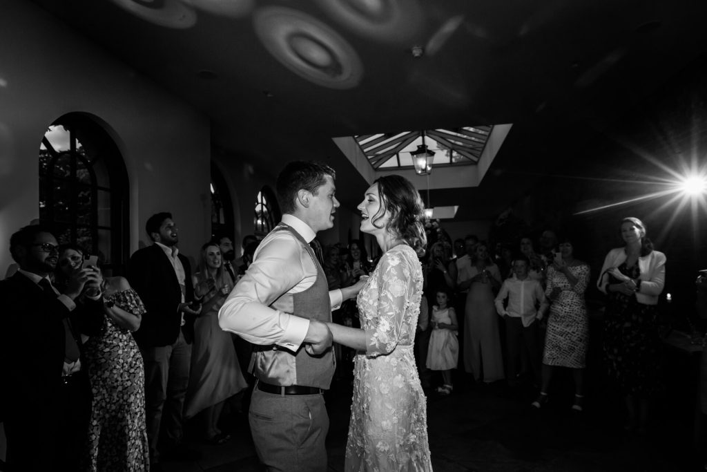 wedding couple's first dance at the Fig House on the Middleton Lodge estate