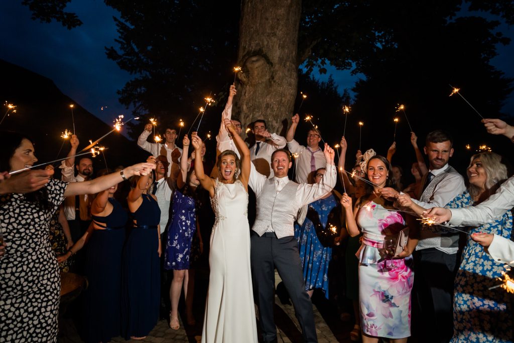 wedding sparklers at Tithe Barn Bolton Abbey
