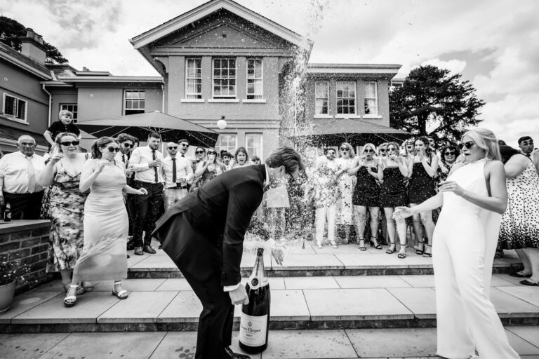 Celebration with champagne at wedding party